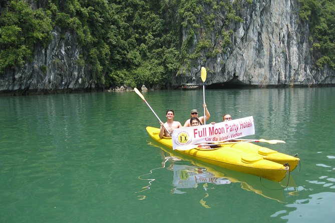 1 Day Boat Tour: HaLong Bay, Lan Ha Bay, Natural Beach and Full Moon Party - Stop 2 in Lan Ha Bay: Kayaking Through Bright Cave and Dark Cave