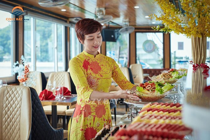 Cozy Bay Halong 5-Star Day Cruise, Buffet, Cave, Kayak, Swimming - Ti Top Island at 15:00: Beach Time Plus a View You’ll Earn