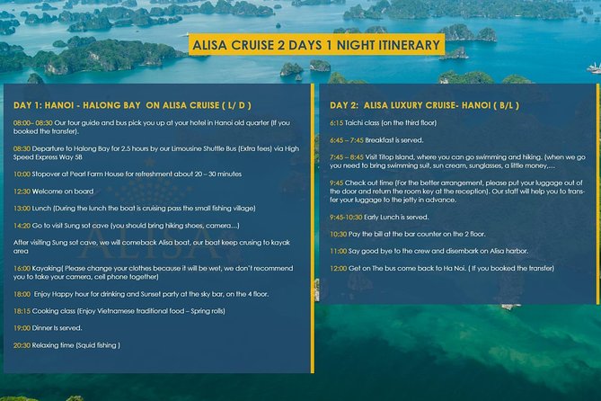 Overnight Luxury 5 Star Alisa Cruise with Meals, Kayak or Bamboo Boat - Price and logistics: what you pay for, what you do not