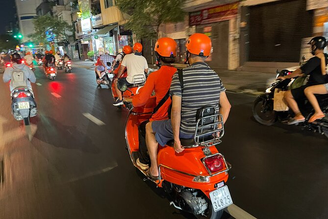 Vespa Female Ao Dai riders Night Street Food + See Train Street - Long Biên Bridge views: the Red River at night